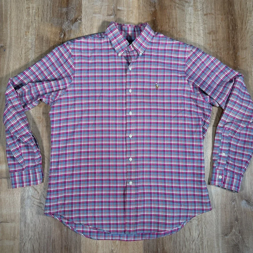 Polo Ralph Lauren Shirt Mens Large Pink Button Down Easter Spring Oxford Plaid